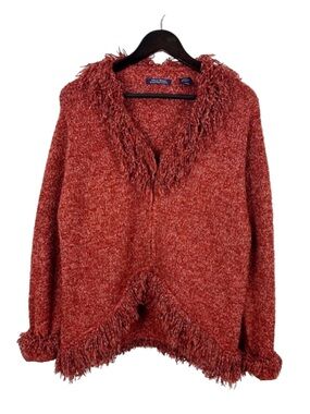 Wind River Fringe Sweater Women's Size M/L Orange Full Zip